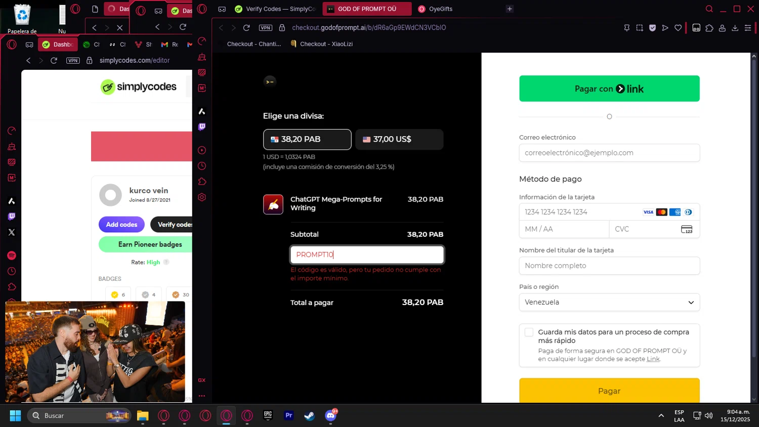 God of Prompt promo code screenshot showing code PROMPT10 applied at God of Prompt checkout page. Uploaded by SimplyCodes community member Halanweik on Dec 15, 2025