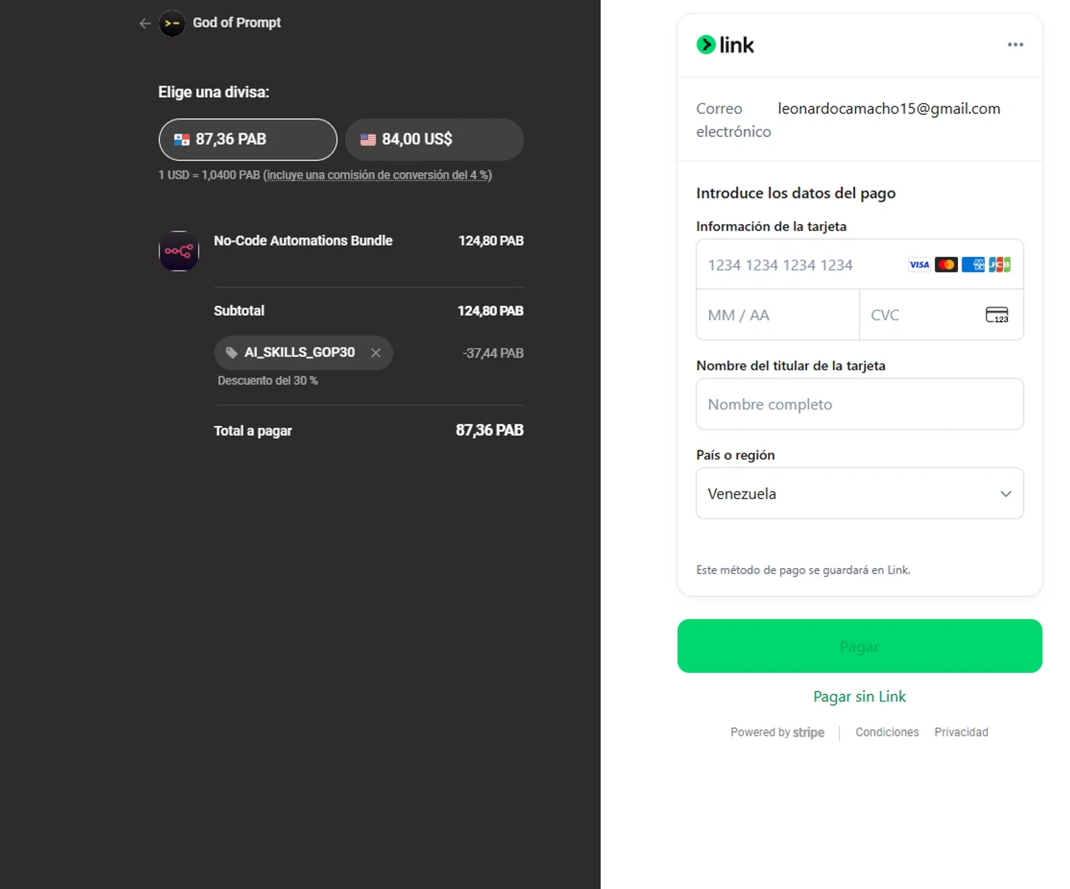 God of Prompt promo code screenshot showing code AI_SKILLS_GOP30 applied at God of Prompt checkout page. Uploaded by SimplyCodes community member Billyyou on May 30, 2026