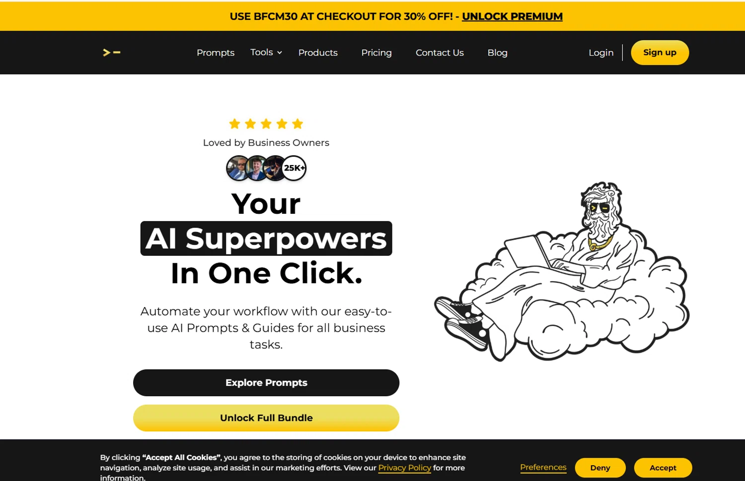 God of Prompt promo code screenshot showing code BFCM30 applied at God of Prompt checkout page. Uploaded by SimplyCodes community member usermariee on Nov 29, 2025
