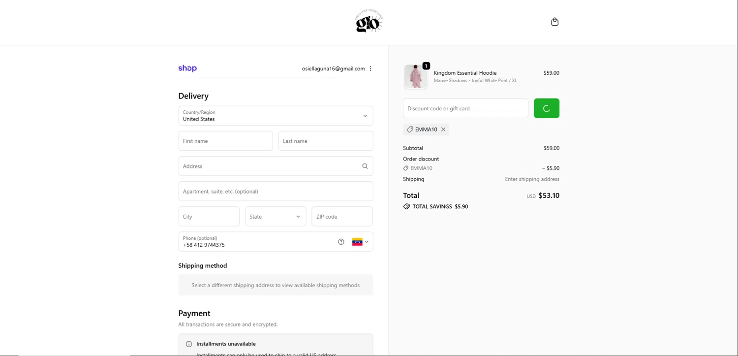 God's Love Overcomes checkout page showing God's Love Overcomes promo code box | Screenshot taken by SimplyCodes community member on Jan 1, 2026