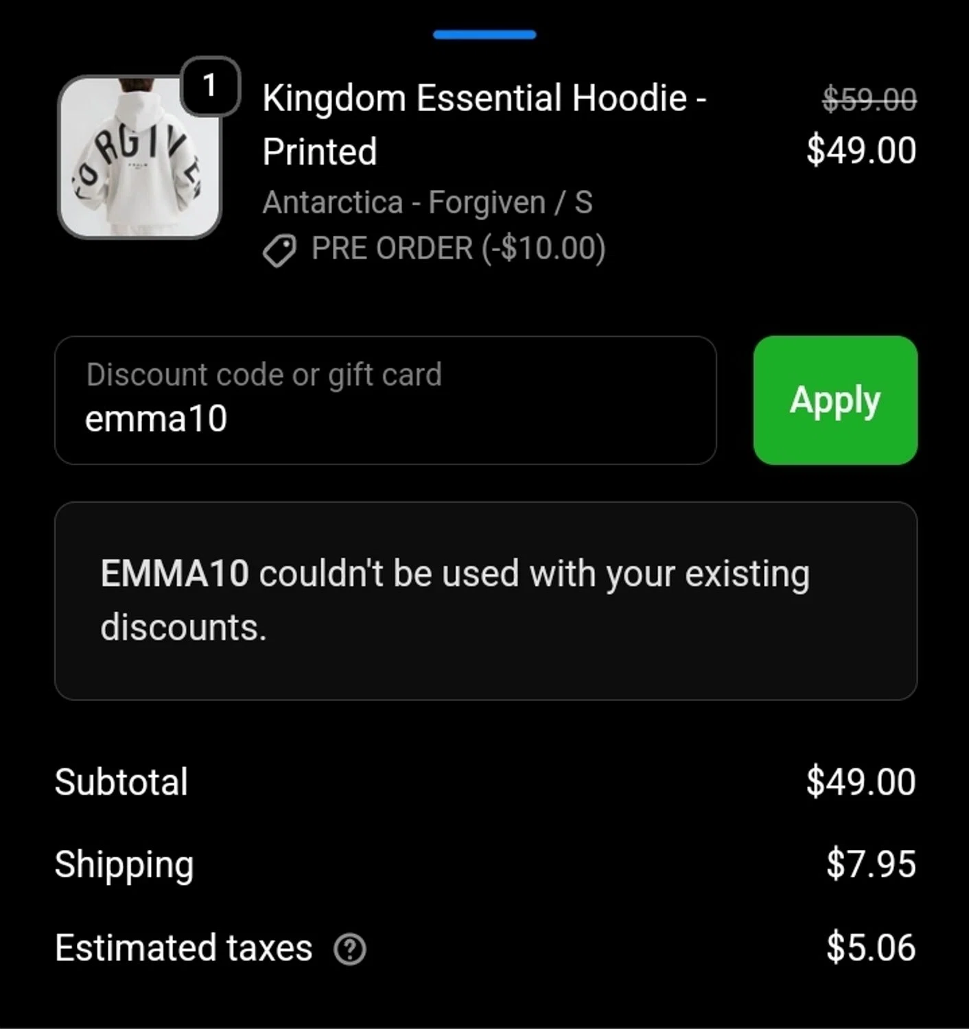 God's Love Overcomes promo code screenshot showing code emma10 applied at God's Love Overcomes checkout page. Uploaded by SimplyCodes community member Sukuna_ on Sep 19, 2025