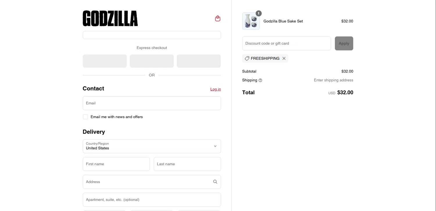 Godzilla promo code screenshot showing code FREESHIPPING applied at Godzilla checkout page. Uploaded by SimplyCodes community member BrillianteMaestro892 on Jul 17, 2025