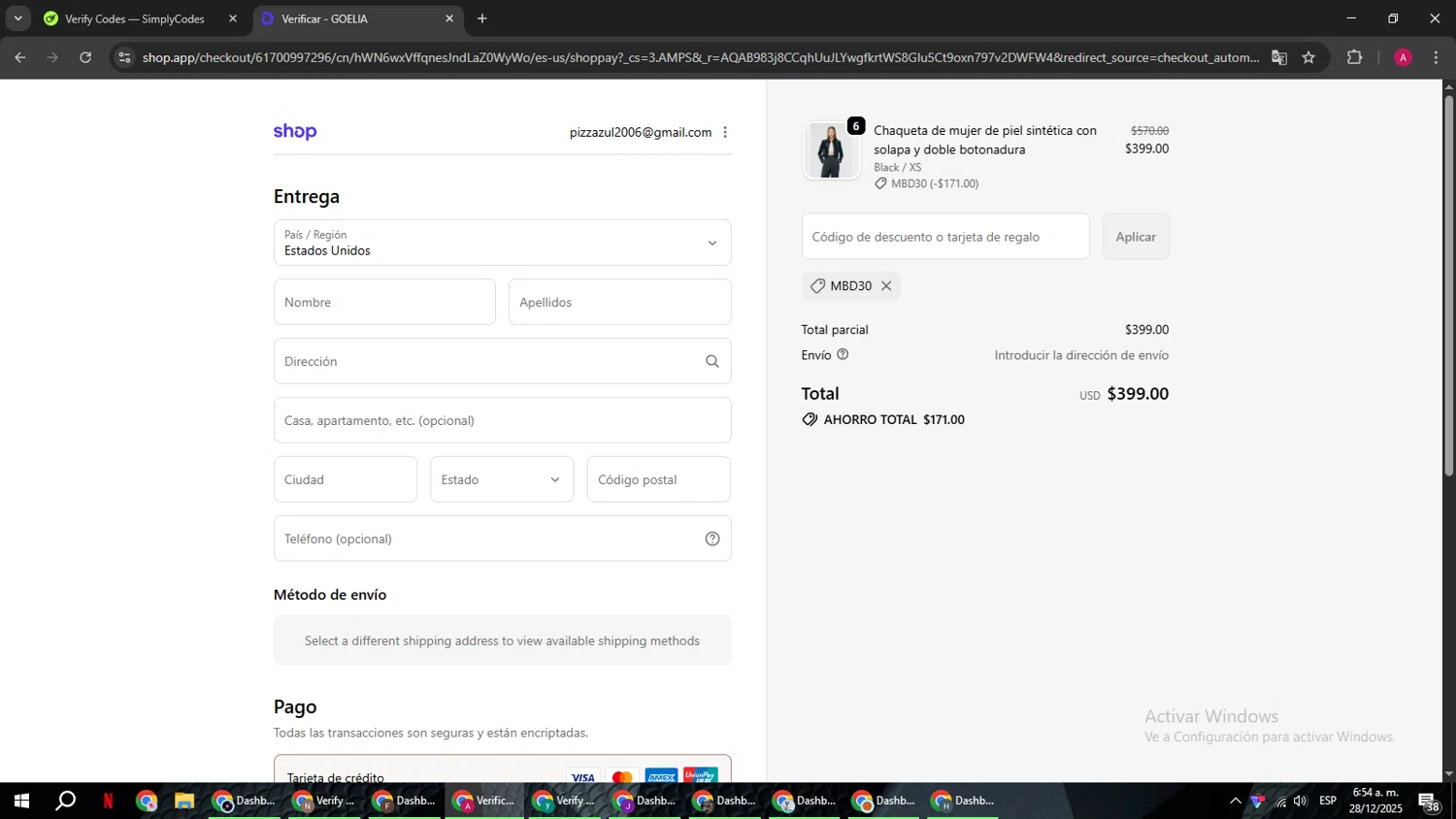 Goelia promo code screenshot showing code MBD30 applied at Goelia checkout page. Uploaded by SimplyCodes community member BMWGS1200 on Dec 28, 2025