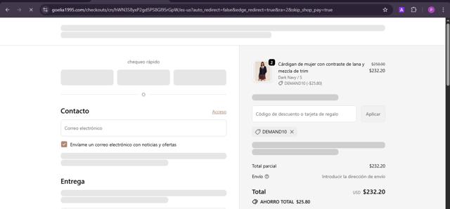 Goelia checkout page showing Goelia promo code box | Screenshot taken by SimplyCodes community member on Sep 27, 2025
