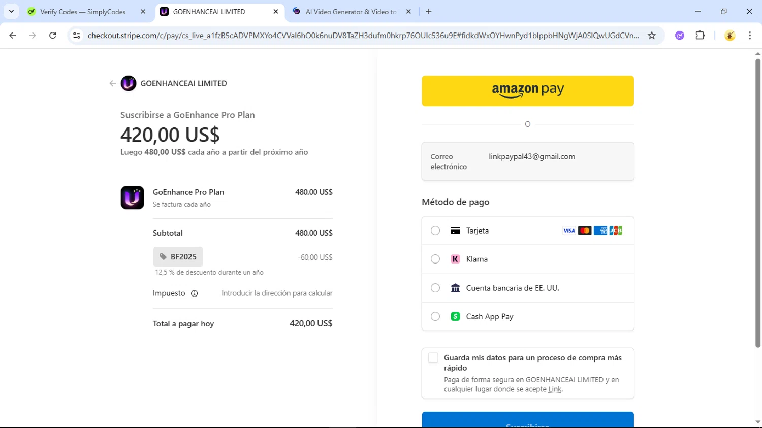 GoEnhance AI promo code screenshot showing code KUMAR30 applied at GoEnhance AI checkout page. Uploaded by SimplyCodes community member GloriousSage2502 on Nov 29, 2025