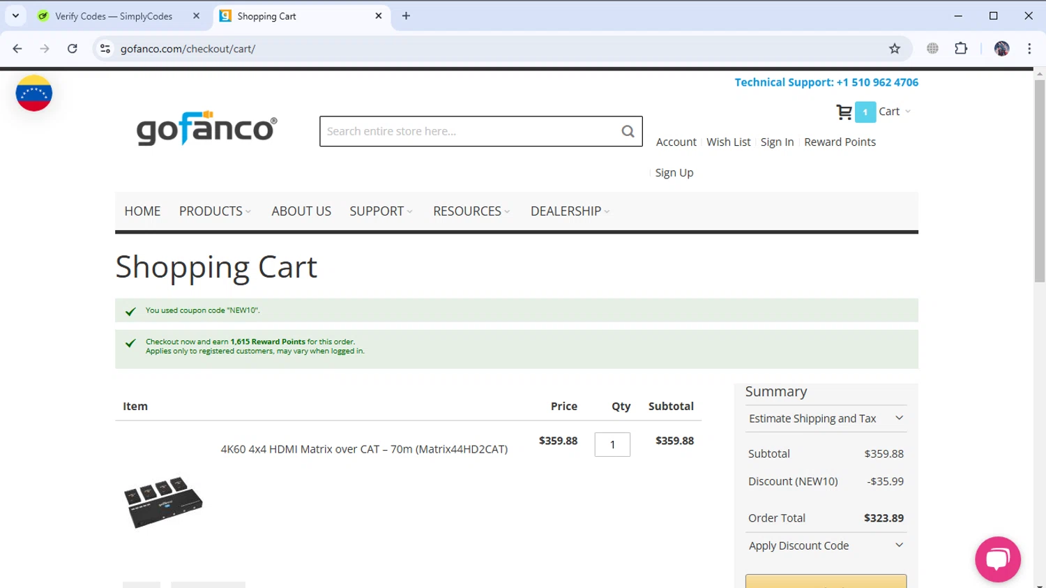 Gofanco coupon code screenshot showing code NEW10 applied at Gofanco checkout page. Uploaded by SimplyCodes community member ANPORX50000X on Jan 17, 2025