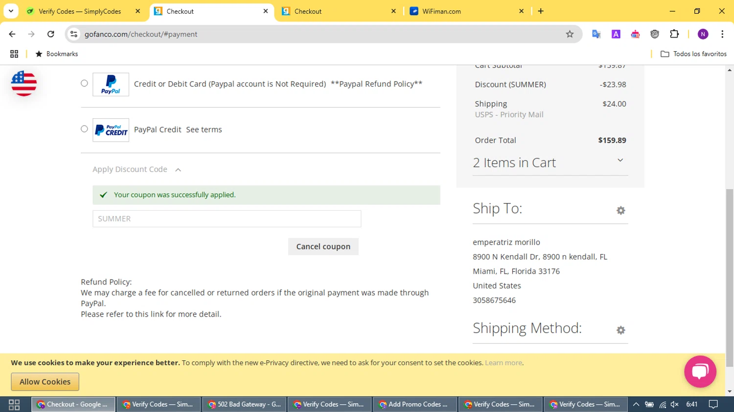 Gofanco coupon code screenshot showing code SUMMER applied at Gofanco checkout page. Uploaded by SimplyCodes community member CleverCurator2158 on Jan 4, 2025