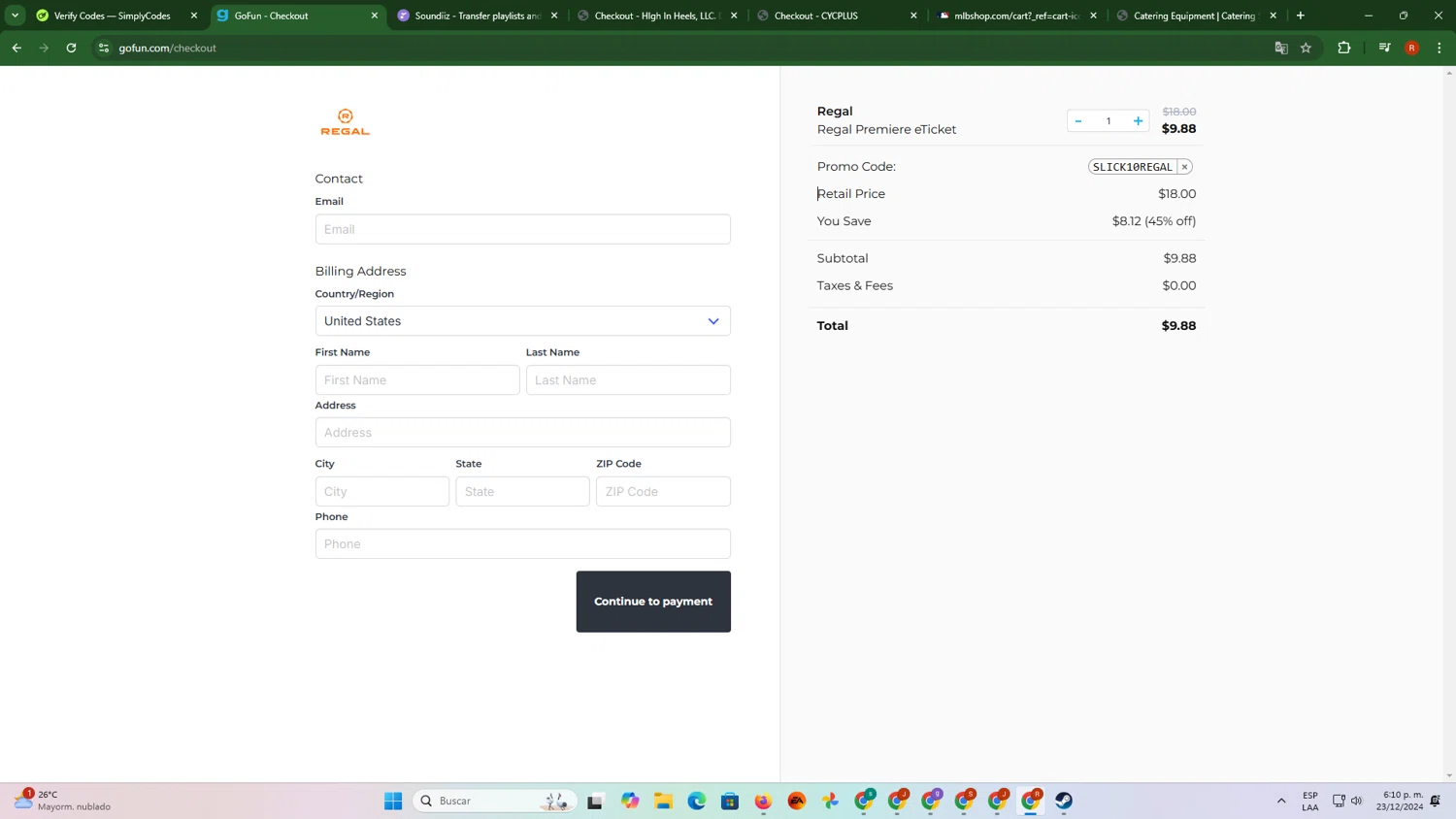 GoFun checkout page showing GoFun promo code box | Screenshot taken by SimplyCodes community member on Dec 23, 2024