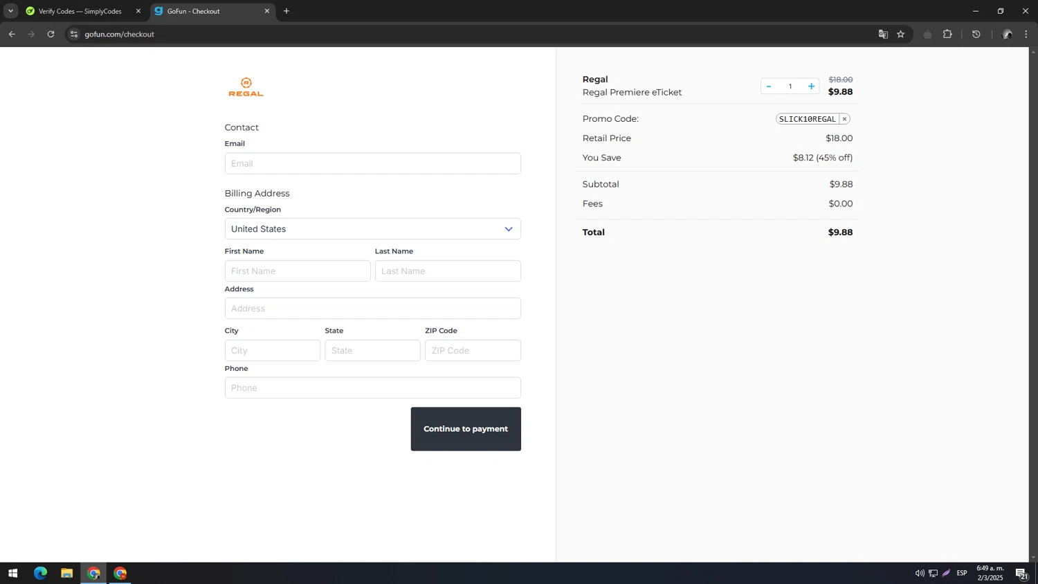 GoFun checkout page showing GoFun promo code box | Screenshot taken by SimplyCodes community member on Mar 2, 2025