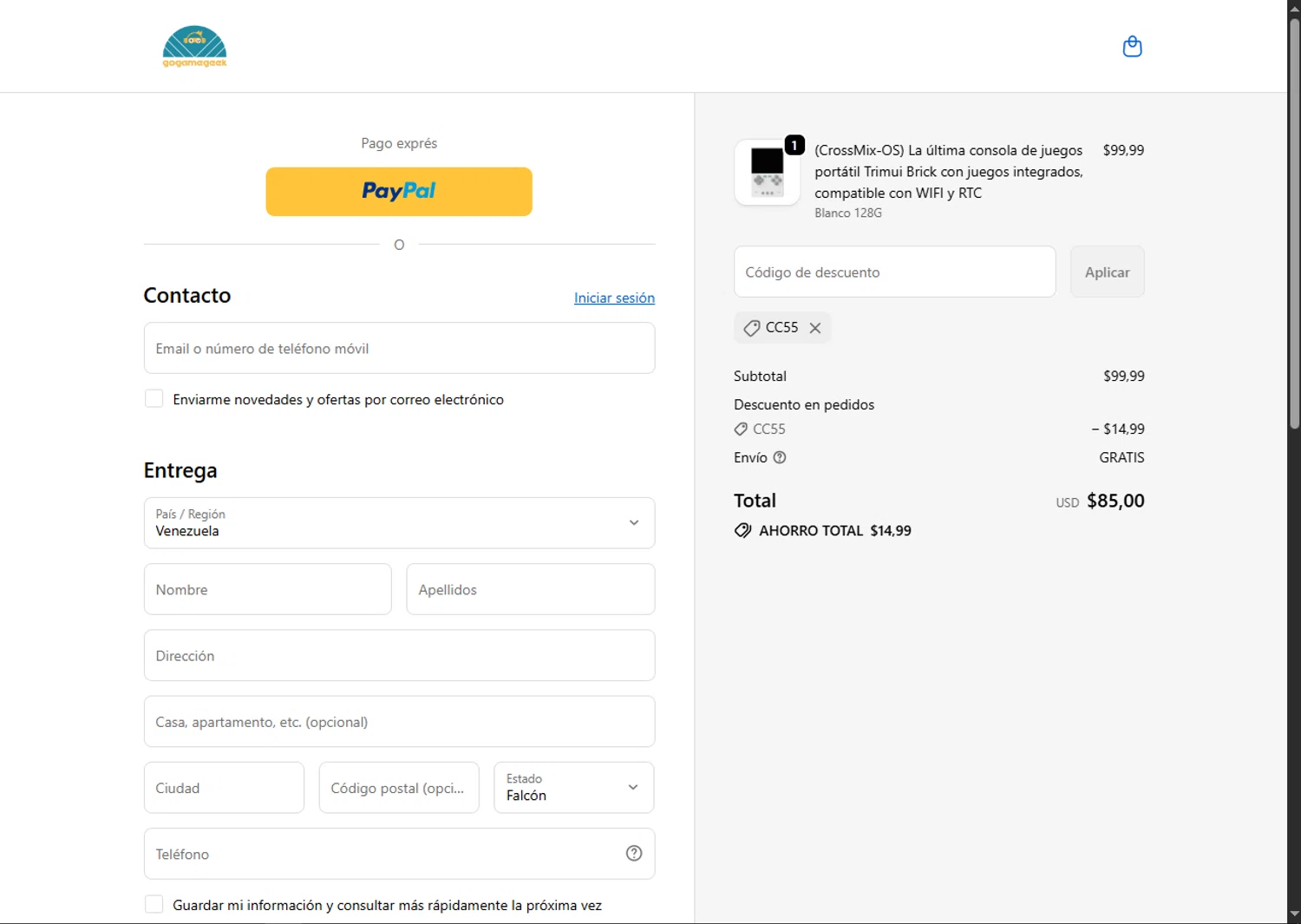 GOGAMEGEEK coupon code screenshot showing code CC55 applied at GOGAMEGEEK checkout page. Uploaded by SimplyCodes community member BargainSaver8204 on Nov 12, 2025