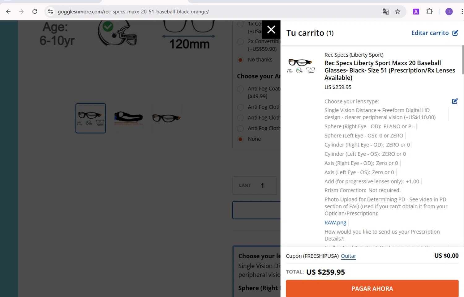 Goggles N More promo code screenshot showing code FREESHIPUSA applied at Goggles N More checkout page. Uploaded by SimplyCodes community member SilverVirtuoso5948 on Feb 12, 2025