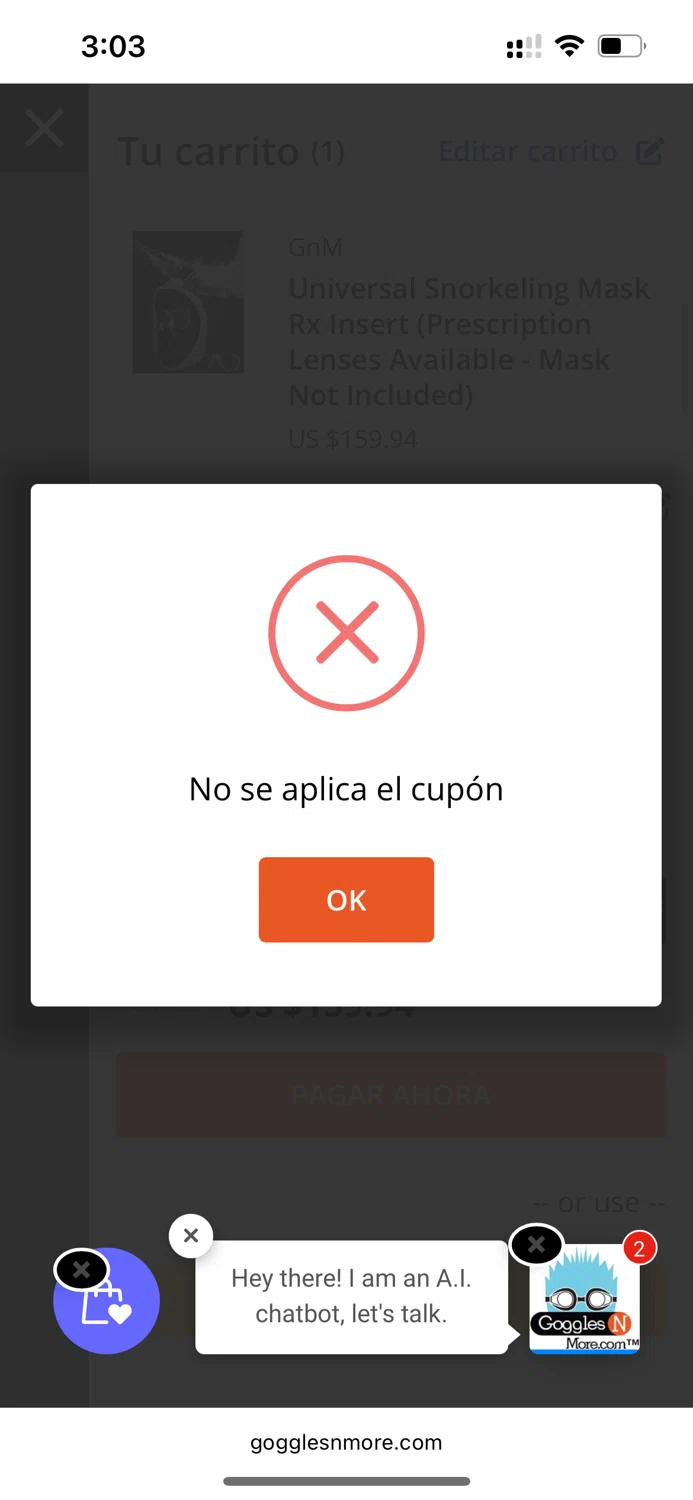 Goggles N More promo code screenshot showing code RXSPORTS15 applied at Goggles N More checkout page. Uploaded by SimplyCodes community member peachee on Oct 1, 2025