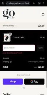 goGLOW coupon verification screenshot