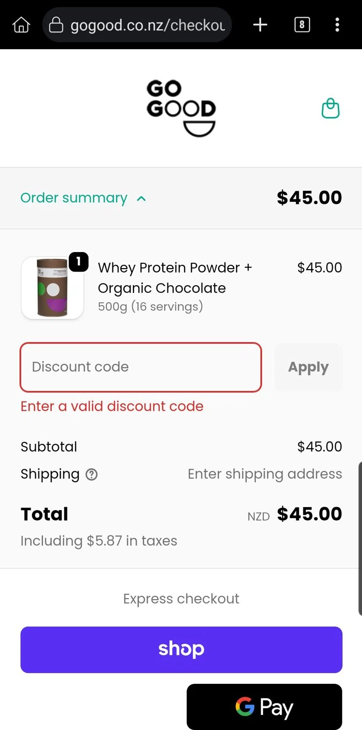 Go Good discount code screenshot showing code WELCOME15 applied at Go Good checkout page. Uploaded by SimplyCodes community member Carloslvz on Feb 3, 2026