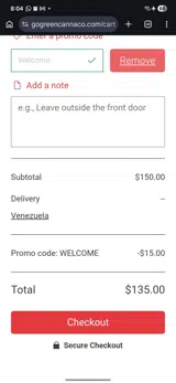 Welcome coupon verification screenshot