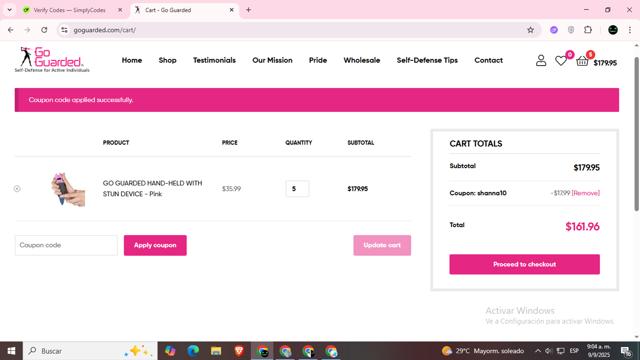 Go Guarded checkout page showing Go Guarded coupon code box | Screenshot taken by SimplyCodes community member on Sep 9, 2025