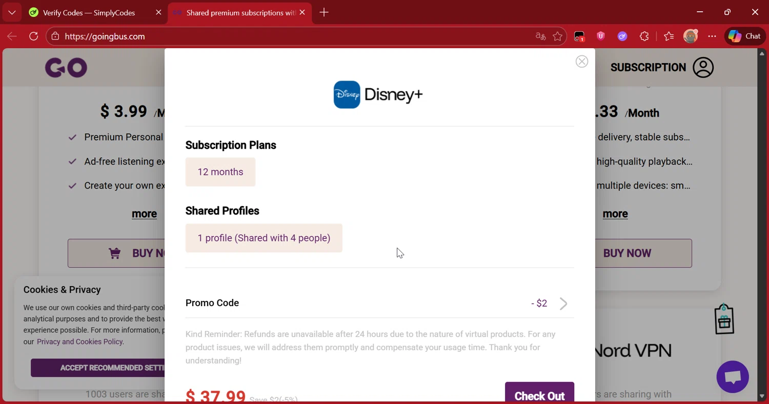 GoingBus promo code screenshot showing code GoingBus365 applied at GoingBus checkout page. Uploaded by SimplyCodes community member DiscountScout1417 on Jan 14, 2026