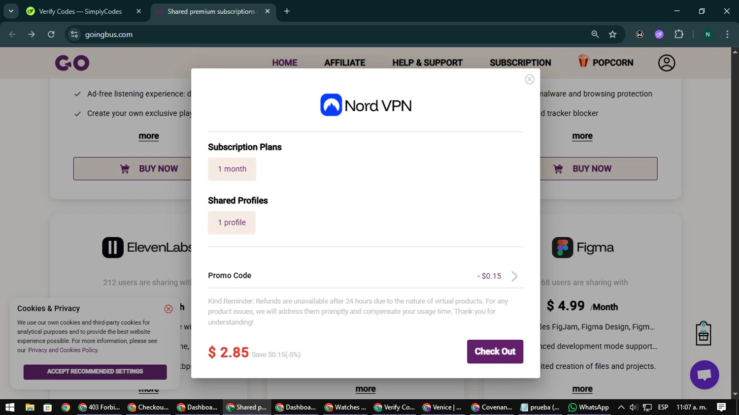 GoingBus promo code screenshot showing code GoingBus365 applied at GoingBus checkout page. Uploaded by SimplyCodes community member nataaokiiii on Dec 23, 2025