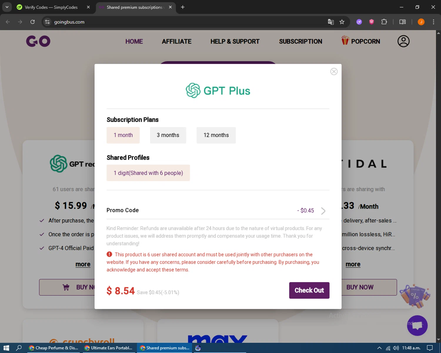 GoingBus promo code screenshot showing code WETHRIFT5 applied at GoingBus checkout page. Uploaded by SimplyCodes community member sayguanipa on Jul 18, 2025