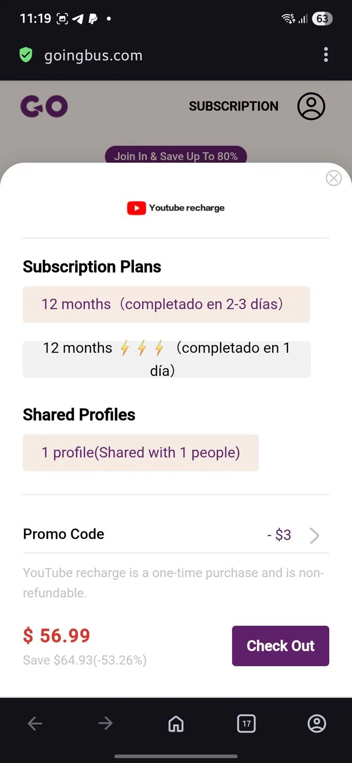 GoingBus promo code screenshot showing code CIRC applied at GoingBus checkout page. Uploaded by SimplyCodes community member Charly2607 on Jul 18, 2025