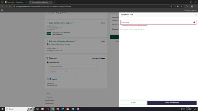 Going Going Gone checkout page showing Going Going Gone promo code box | Screenshot taken by SimplyCodes community member on Jan 8, 2025