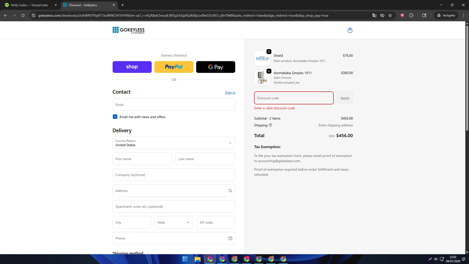 GoKeyless promo code screenshot showing code DKP2025 applied at GoKeyless checkout page. Uploaded by SimplyCodes community member AVAMUSTANG on Jan 5, 2026
