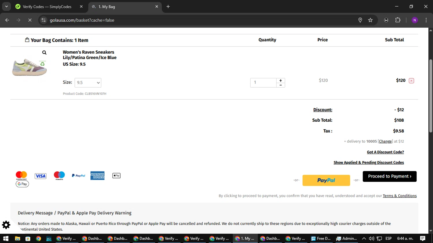 Gola discount code screenshot showing code SOCIAL10 applied at Gola checkout page. Uploaded by SimplyCodes community member NATAAAAAANAELCANO on Mar 23, 2025
