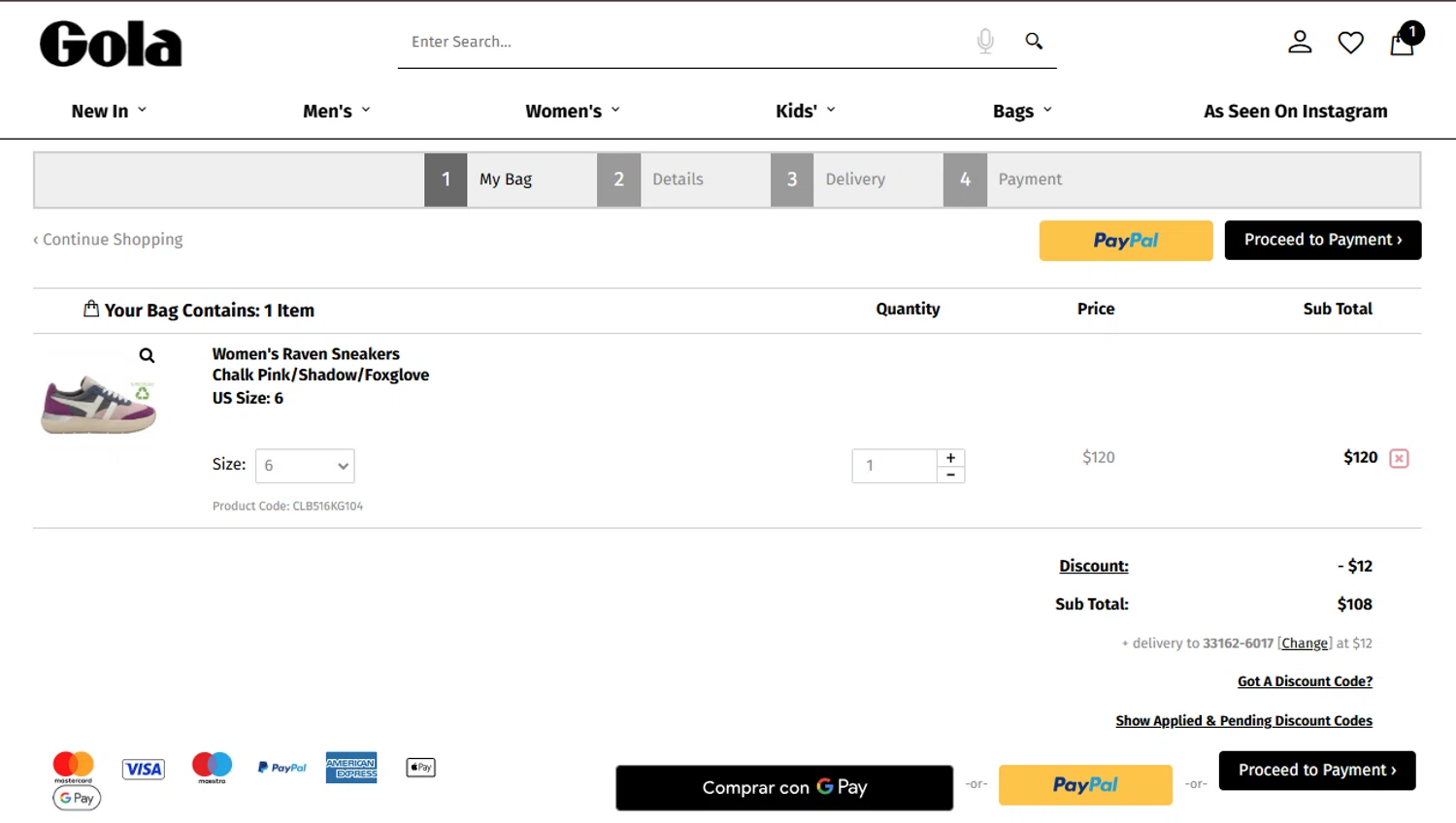 Gola checkout page showing Gola discount code box | Screenshot taken by SimplyCodes community member on Feb 22, 2025