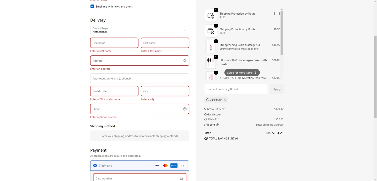 Golab Beauty discount code screenshot showing code JENNA10 applied at Golab Beauty checkout page. Uploaded by SimplyCodes community member RewardTitan728 on Oct 28, 2025
