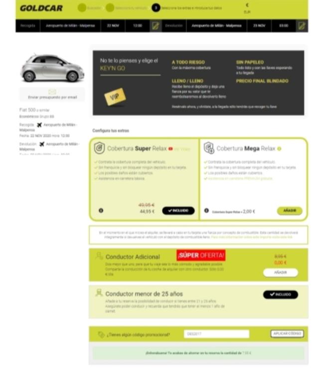 GOLDCAR checkout page showing GOLDCAR promo code box | Screenshot taken by SimplyCodes community member on Oct 25, 2020