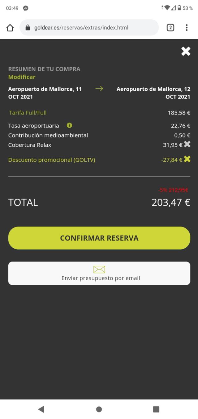 GOLDCAR checkout page showing GOLDCAR promo code box | Screenshot taken by SimplyCodes community member on Oct 9, 2021