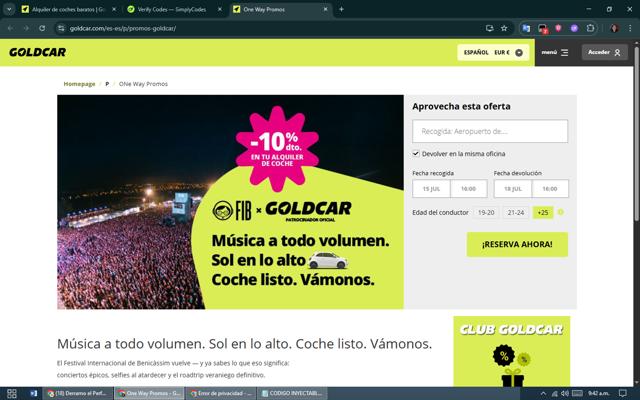 GOLDCAR checkout page showing GOLDCAR promo code box | Screenshot taken by SimplyCodes community member on Jul 15, 2025