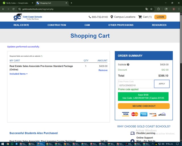 Gold Coast Schools checkout page showing Gold Coast Schools promo code box | Screenshot taken by SimplyCodes community member on Aug 30, 2025
