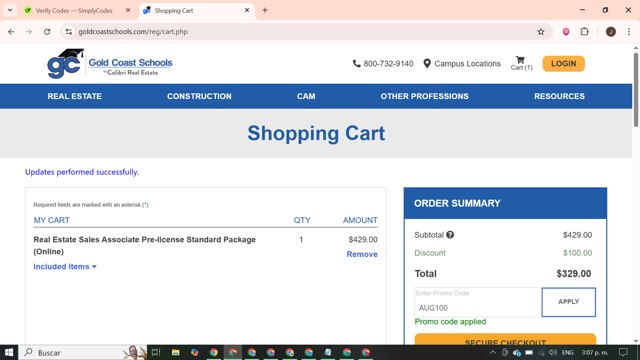 Gold Coast Schools checkout page showing Gold Coast Schools promo code box | Screenshot taken by SimplyCodes community member on Aug 4, 2025