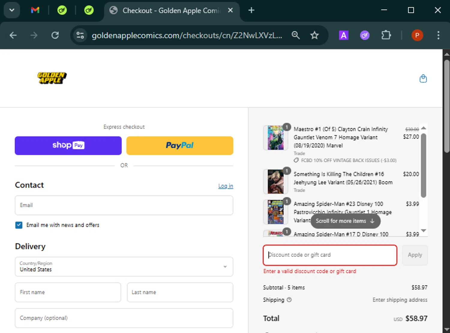 Golden Apple Comics discount code screenshot showing code 8363 applied at Golden Apple Comics checkout page. Uploaded by SimplyCodes community member Isabelle_adjanichamber on May 4, 2025