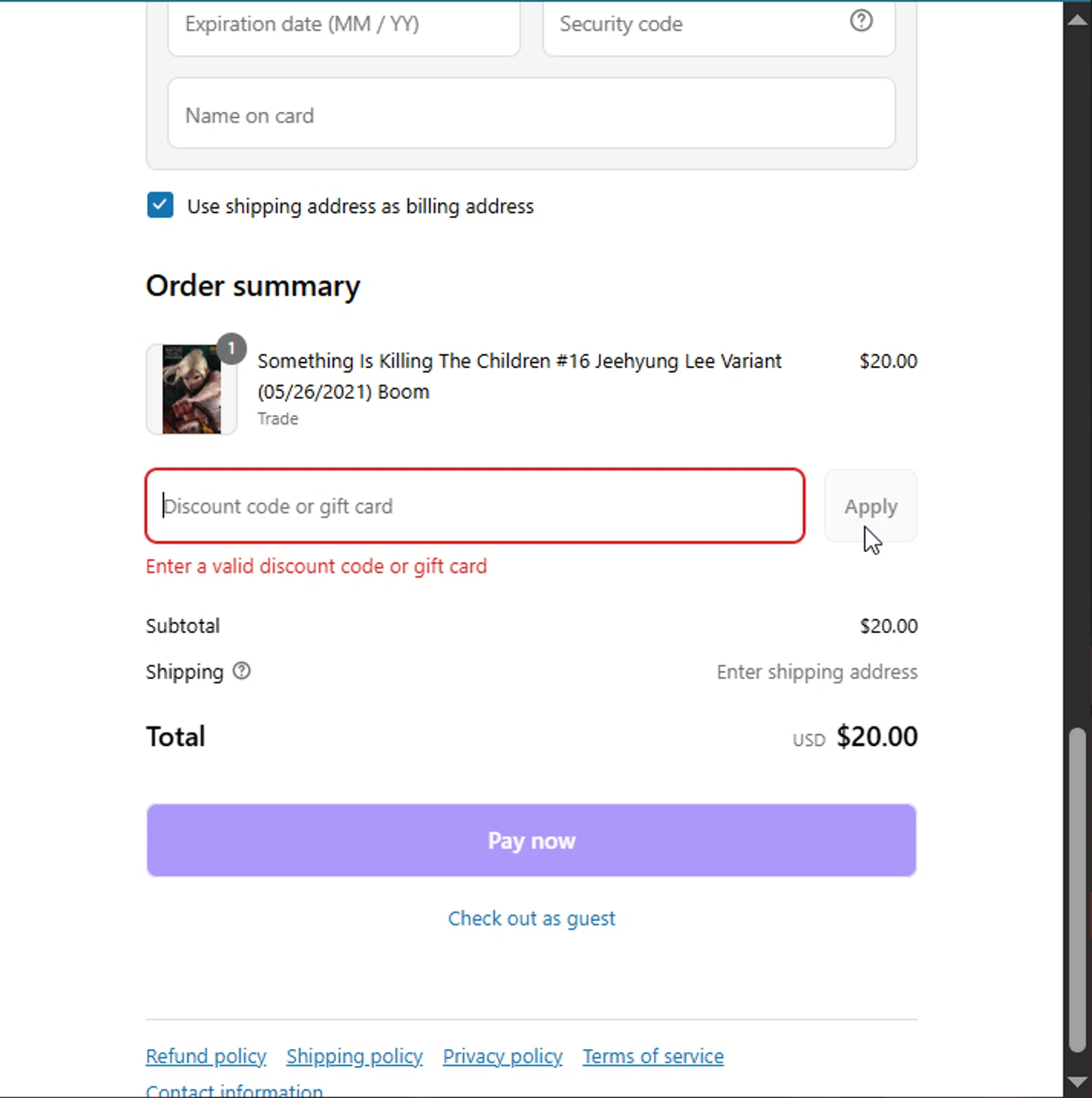 Golden Apple Comics discount code screenshot showing code B3G3 applied at Golden Apple Comics checkout page. Uploaded by SimplyCodes community member Raibelys_18 on Jul 6, 2025