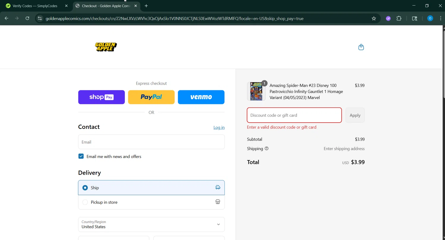 Golden Apple Comics discount code screenshot showing code 83G3 applied at Golden Apple Comics checkout page. Uploaded by SimplyCodes community member _____________ on Jul 2, 2025