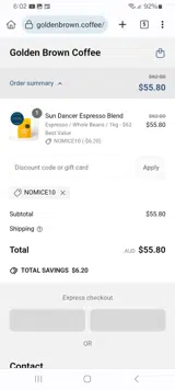 NOMICE10 coupon verification screenshot