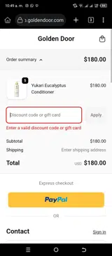 Golden Door coupon verification screenshot