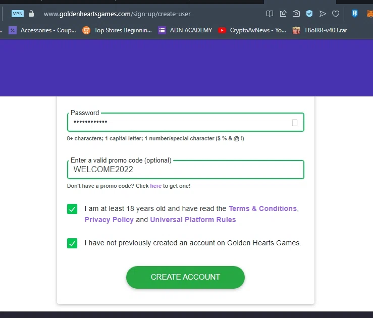 Golden Hearts Games checkout page showing Golden Hearts Games promo code box | Screenshot taken by SimplyCodes community member on Sep 12, 2022