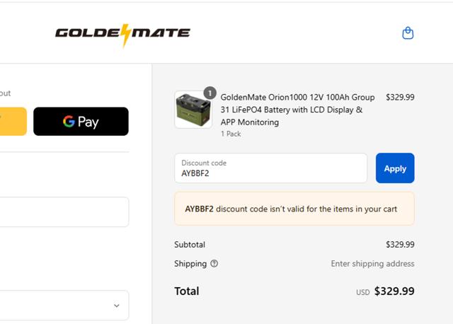 GOLDENMATE checkout page showing GOLDENMATE coupon code box | Screenshot taken by SimplyCodes community member on Sep 8, 2025
