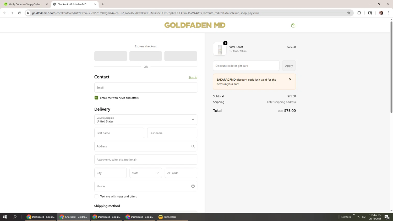 Goldfaden checkout page showing Goldfaden promo code box | Screenshot taken by SimplyCodes community member on Dec 29, 2025