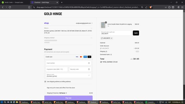 Gold Hinge checkout page showing Gold Hinge discount code box | Screenshot taken by SimplyCodes community member on Sep 11, 2025