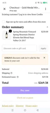 GOLD15 coupon verification screenshot