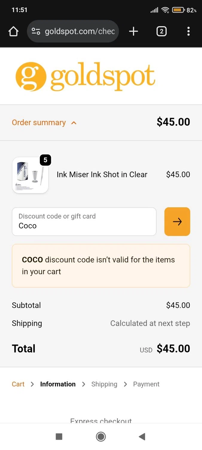 Goldspot Pens discount code screenshot showing code Coco applied at Goldspot Pens checkout page. Uploaded by SimplyCodes community member pao579649988 on Sep 25, 2025