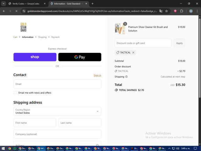 Gold Standard checkout page showing Gold Standard promo code box | Screenshot taken by SimplyCodes community member on Sep 15, 2025