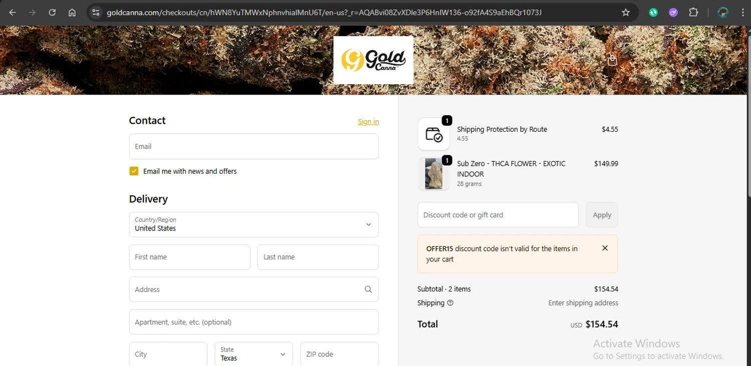 Gold Standard CBD checkout page showing Gold Standard CBD discount code box | Screenshot taken by SimplyCodes community member on Feb 8, 2026