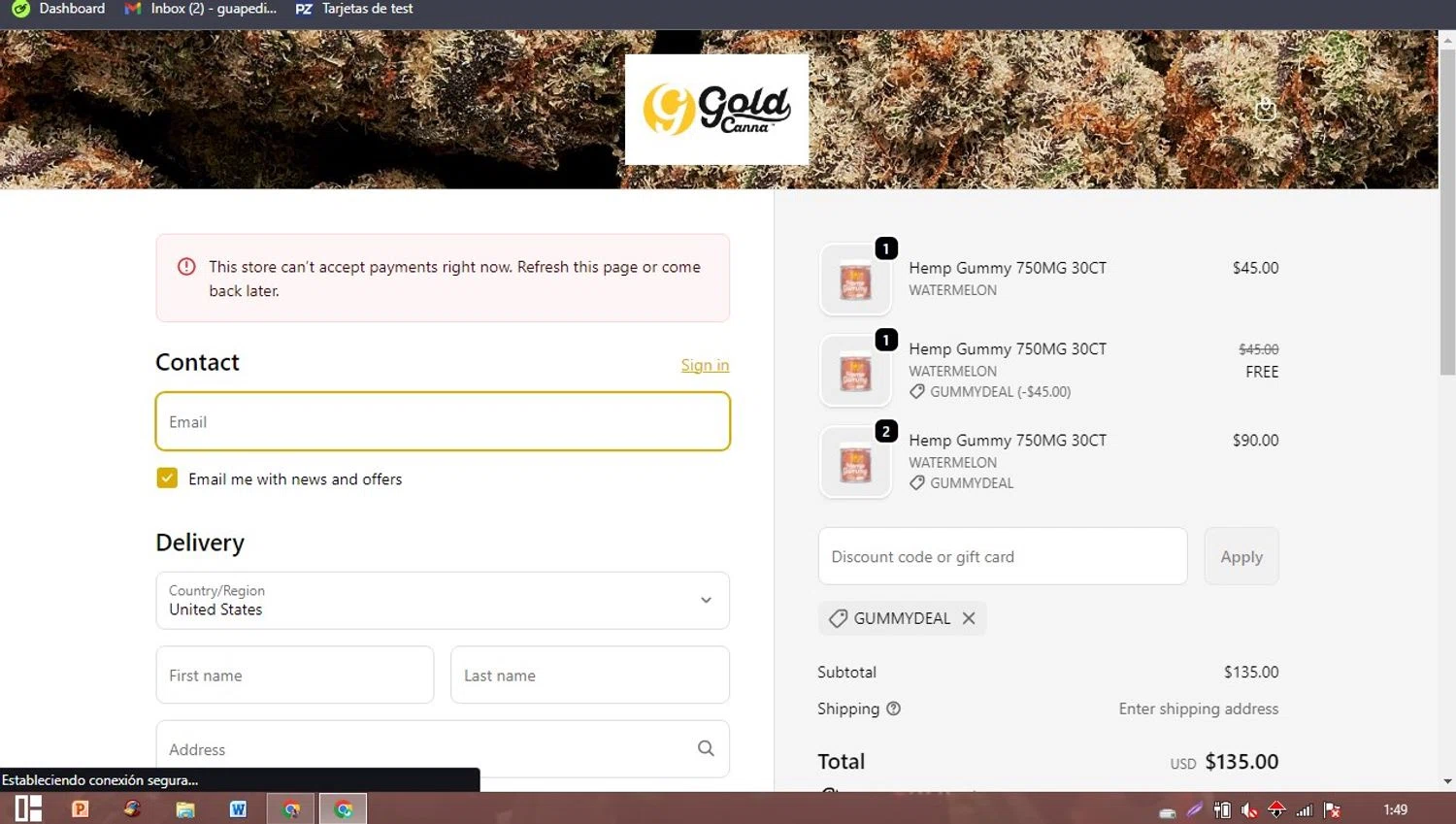 Gold Standard CBD discount code screenshot showing code GUMMYDEAL applied at Gold Standard CBD checkout page. Uploaded by SimplyCodes community member PaticoBel on Sep 20, 2025