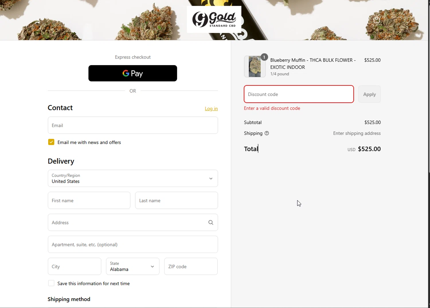 Gold Standard CBD discount code screenshot showing code FRIDAY13 applied at Gold Standard CBD checkout page. Uploaded by SimplyCodes community member Yamisukeiro on Jul 27, 2025