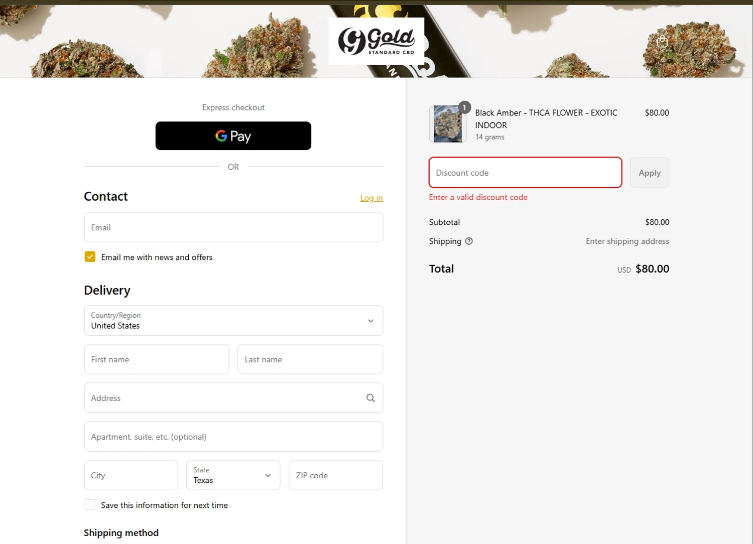 Gold Standard CBD discount code screenshot showing code FRIDAY13 applied at Gold Standard CBD checkout page. Uploaded by SimplyCodes community member SwiftTracker8156 on Jul 27, 2025